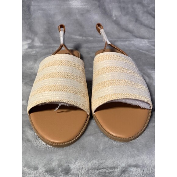 Qupid Sandals Women's 10 Cream Beige Open Toe Slingback Flat Desmond Vacation - Picture 6 of 11